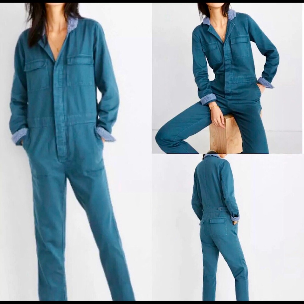 Madewell Sherpa Blue Jumpsuit with Collar Detail